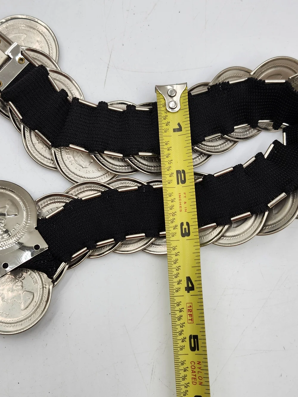 Vintage Elizabeth II Regina Coins Stretch Elastic Waist Belt Silver Tone